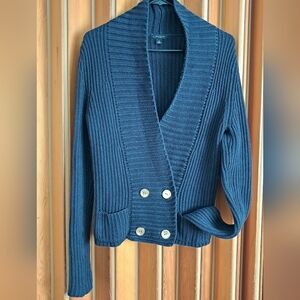 Women's Blue Double-Breasted Sweater Jacket